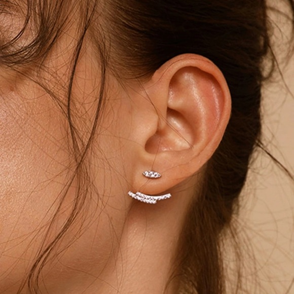 Jewelry - Dainty Rhinestone Front Back Layered Earrings